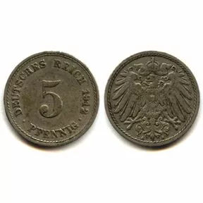 Германия 5 пфеннигов 1912 год.