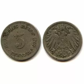 Германия 5 пфеннигов 1907 год.