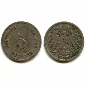 Германия 5 пфеннигов 1904 год.