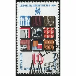 Почтовая марка Лейпцигская Ярмарка, ГДР, 1969 год, спецгашение.