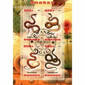 Змеи, почтовый блок, Руанда, 2013 г.