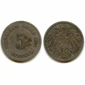 Германия 5 пфеннигов 1901 год.