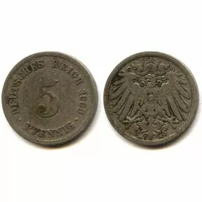 Германия 5 пфеннигов 1900 год.