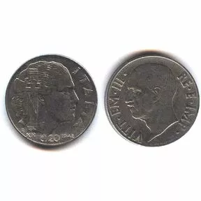 Монета Италия 20 чентезимо 1942 год