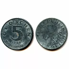 Монета 5 грошей, Австрия, 1955 г.