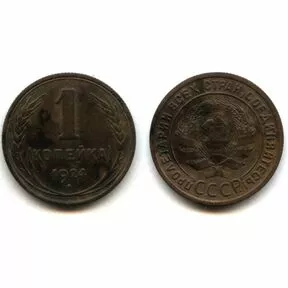 Монета 1 копейка СССР 1924 года.